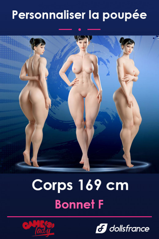 Corps en silicone GameLady 169 cm bonnet F, silhouette aux courbes prononcées, à personnaliser avec visage, peau et détails i