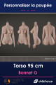 Torso silicone FanReal 95cm bonnet G, silhouette féminine sans jambes à personnaliser, vue avant, profil et dos