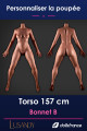 Corps silicone Lusandy 157 cm bonnet B, silhouette féminine à personnaliser, vue de face et dos