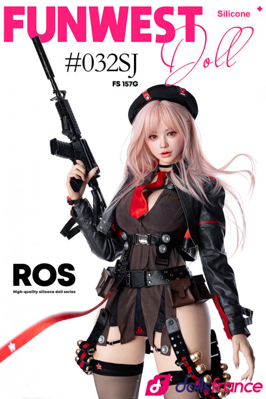 Lucy poupée silicone FunWestDoll 157cm bonnet G tenue militaire cheveux rose