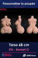 Torse silicone SEdoll 68cm bonnet G, courbes généreuses, fesses rebondies, sans bras ni jambes, personnalisable