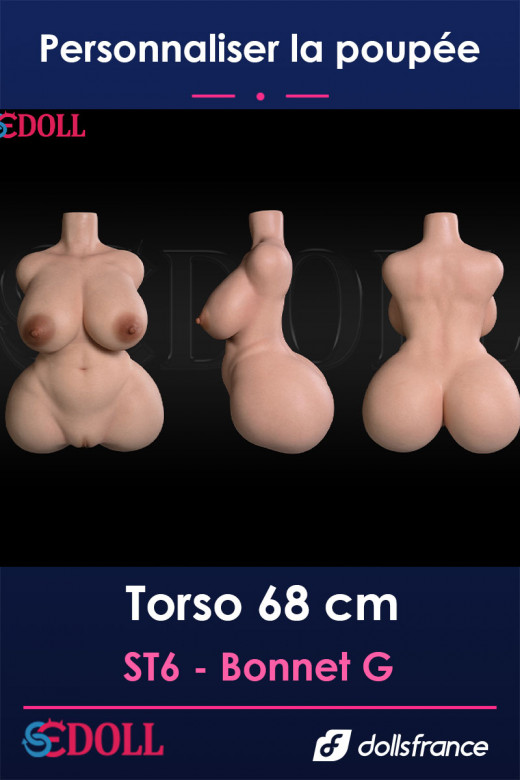 Torse silicone SEdoll 68cm bonnet G, courbes généreuses, fesses rebondies, sans bras ni jambes, personnalisable