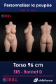 Torse silicone SEdoll ST8 96cm Bonnet D, silhouette féminine, hanches larges, fesses arrondies, à personnaliser