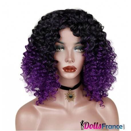 Perruque afro bicolore violette