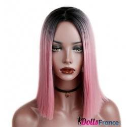 Perruque bicolore brune et rose