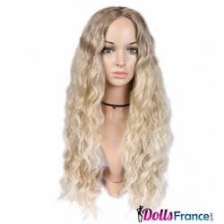 Perruque longue blonde décolorée bouclée