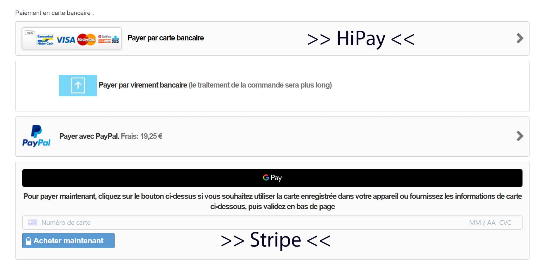 méthode de paiement CB stripe hipay